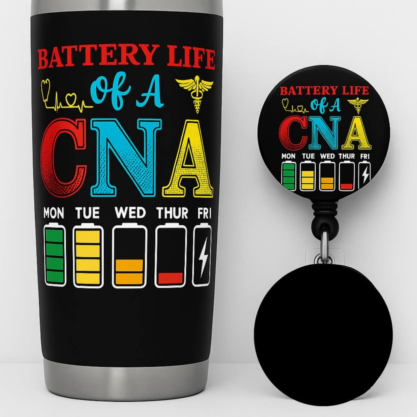 Battery Life Matching 20oz Tumbler and Badge Holder